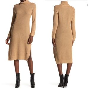 Stitchdrop rib knit turtle neck midi sweater dress/dune/Size large